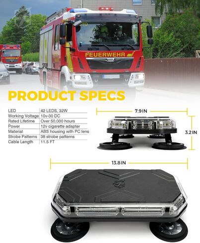 Xprite 42 LED Roof Top Strobe Light, High Visibility Emergency Hazard Warning Flashing Light Bar w/Control Panel for Firefighter POV Ambulance Vehicle Trucks - White Red in Saudi Arabia
