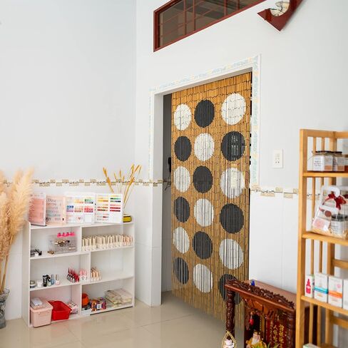 Black and White Dots Bamboo Beaded Curtains for Doorways, Door Beads Curtains, Hanging Bamboo Curtain, 36 x78 inches in Saudi Arabia