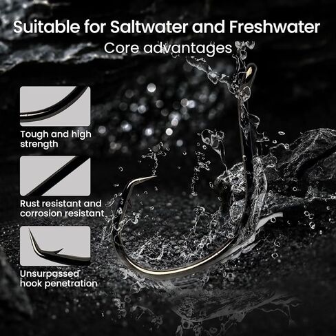 25 حزمة خطافات دائرية، خطافات صيد منقار من الفولاذ عالي الكربون للمياه العذبة المالحة، مجموعة خطافات صيد كبيرة دودة، خطافات صيد شائكة قوية لسمك السلمون المرقط، ألعاب الصيد in Kuwait