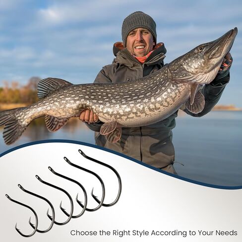 25 حزمة خطافات دائرية، خطافات صيد منقار من الفولاذ عالي الكربون للمياه العذبة المالحة، مجموعة خطافات صيد كبيرة دودة، خطافات صيد شائكة قوية لسمك السلمون المرقط، ألعاب الصيد in Kuwait