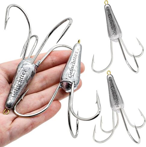 Fishing Hooks Snagging Hooks Snagging Weighted Treble Hooks Large Treble Bunker Hook for Bass Fishing(1.05oz/1.76oz/2.46oz) in Saudi Arabia
