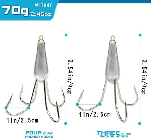 Fishing Hooks Snagging Hooks Snagging Weighted Treble Hooks Large Treble Bunker Hook for Bass Fishing(1.05oz/1.76oz/2.46oz) in Saudi Arabia