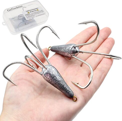 Fishing Hooks Snagging Hooks Snagging Weighted Treble Hooks Large Treble Bunker Hook for Bass Fishing(1.05oz/1.76oz/2.46oz) in Saudi Arabia