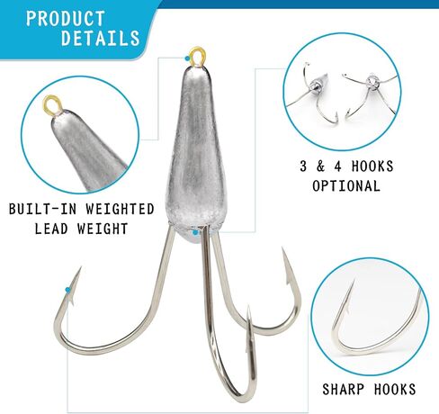Fishing Hooks Snagging Hooks Snagging Weighted Treble Hooks Large Treble Bunker Hook for Bass Fishing(1.05oz/1.76oz/2.46oz) in Saudi Arabia