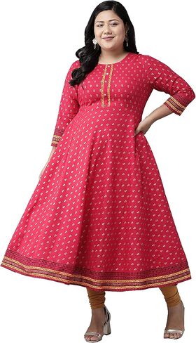 Yash Gallery Women's Cotton Slub Printed Anarkali Kurta in Kuwait