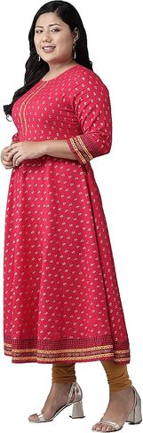 Yash Gallery Women's Cotton Slub Printed Anarkali Kurta in Kuwait