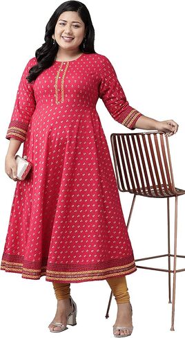 Yash Gallery Women's Cotton Slub Printed Anarkali Kurta in Kuwait