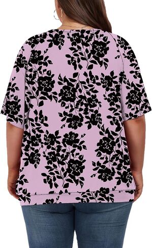 Women's Plus Size Tops Short Sleeve Shirts Pleated V Neck Loose Baggy Blouse in Kuwait