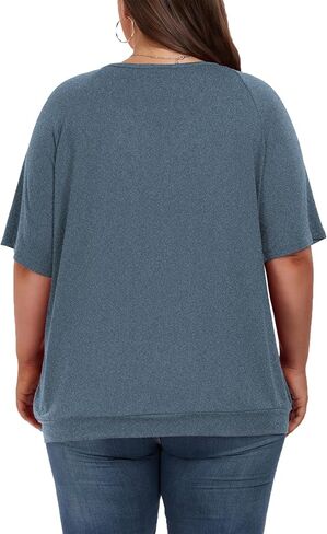 Women's Plus Size Tops Short Sleeve Shirts Pleated V Neck Loose Baggy Blouse in Saudi Arabia