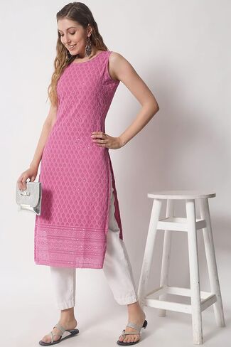 Shopping Queen Mint Green Georgette Embroidered Women's Straight Kurta in Saudi Arabia