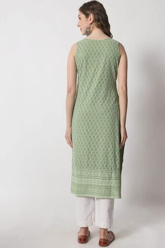 Shopping Queen Mint Green Georgette Embroidered Women's Straight Kurta in Saudi Arabia