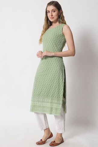 Shopping Queen Mint Green Georgette Embroidered Women's Straight Kurta in Saudi Arabia