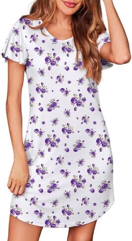Ekouaer Nightgowns for Women Short Sleeve Sleepshirt V Neck Sleepwear Soft Nightshirt Pajama Dress S-2XL in Saudi Arabia