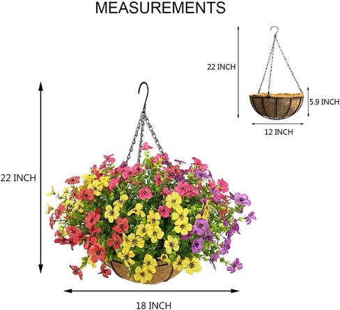 Artificial Flowers in Basket,Artificial Hanging Baskets with Flowers for Outdoor Indoor Courtyard Decor,12 inch Coconut Lining Basket for Patio Garden Porch Deck Decoration in Saudi Arabia