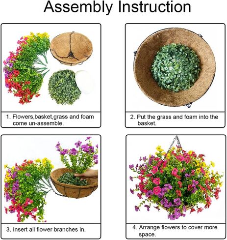Artificial Flowers in Basket,Artificial Hanging Baskets with Flowers for Outdoor Indoor Courtyard Decor,12 inch Coconut Lining Basket for Patio Garden Porch Deck Decoration in Saudi Arabia
