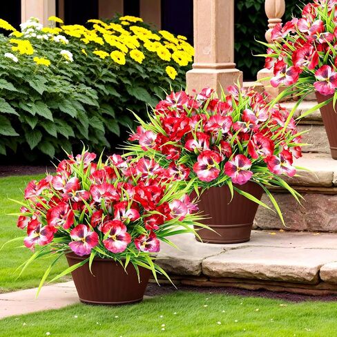 Artificial Flowers Pansies Plants for Outside,10 Bundles Outdoor UV Resistant Fake Silk Pansy,Faux Viola,Garden Porch Window Box Home Wedding Farmhouse Festive Shrub Decor-Without Basket in Saudi Arabia