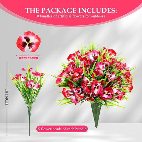 Artificial Flowers Pansies Plants for Outside,10 Bundles Outdoor UV Resistant Fake Silk Pansy,Faux Viola,Garden Porch Window Box Home Wedding Farmhouse Festive Shrub Decor-Without Basket in Saudi Arabia