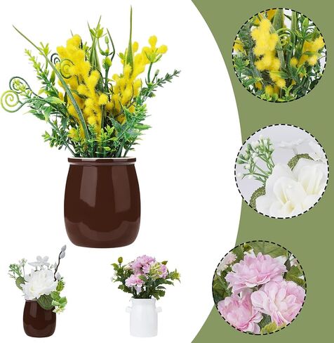 2 Pieces Set of Small Artificial Simulation Flowers Ceramic Potted Plants, Indoor and Outdoor Balcony Bookshelf Dining Room Orchid Decoration in Saudi Arabia