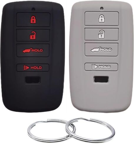 Silicone Rubber Key Fob Cover Compatible with (4 Buttons) 2015-2022 Acura ILX MDX RDX RLX TLX (Black Black) in Saudi Arabia