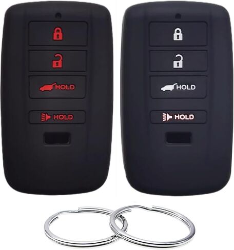 Silicone Rubber Key Fob Cover Compatible with (4 Buttons) 2015-2022 Acura ILX MDX RDX RLX TLX (Black Black) in Saudi Arabia