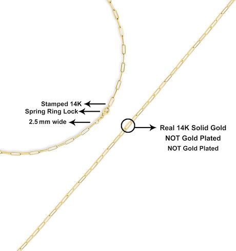 الصلبة 14K الذهب الأبيض أو الأصفر 2.5 ملم سلسلة مشبك ورق قلادة للجنسين - 18 بوصة in Saudi Arabia