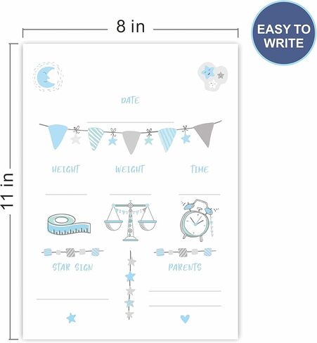شهادة ميلاد بالمستشفى | هدية مولود جديد باللون الأزرق مقاس 8 × 11 بوصة، هدية التعميد، تفاصيل الميلاد، هدية شخصية للطفل للفتيات| 1 مجموعة-CSZ-016 in Kuwait