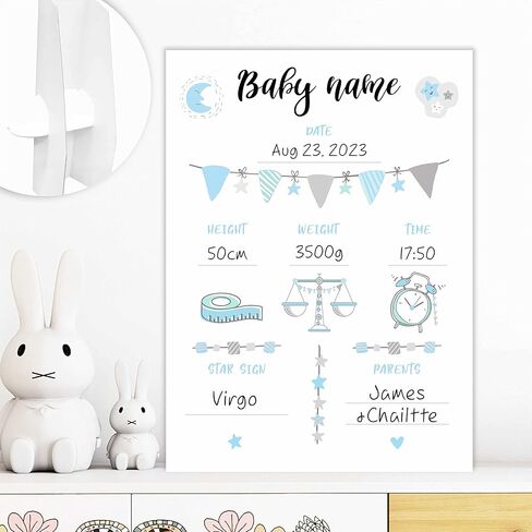 شهادة ميلاد بالمستشفى | هدية مولود جديد باللون الأزرق مقاس 8 × 11 بوصة، هدية التعميد، تفاصيل الميلاد، هدية شخصية للطفل للفتيات| 1 مجموعة-CSZ-016 in Kuwait