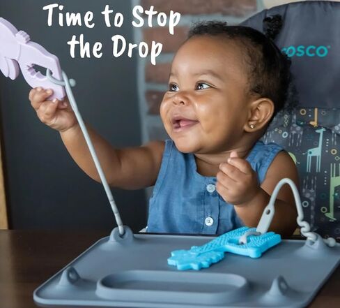Busy Baby Gift Set - Silicone Placemat with Suction Cups, Bottle Bungee, Teething Spoon and 4 Universal Straps, Keeps Baby Essentials Like Bottles Within Reach & Off The Floor (Pewter) in Saudi Arabia