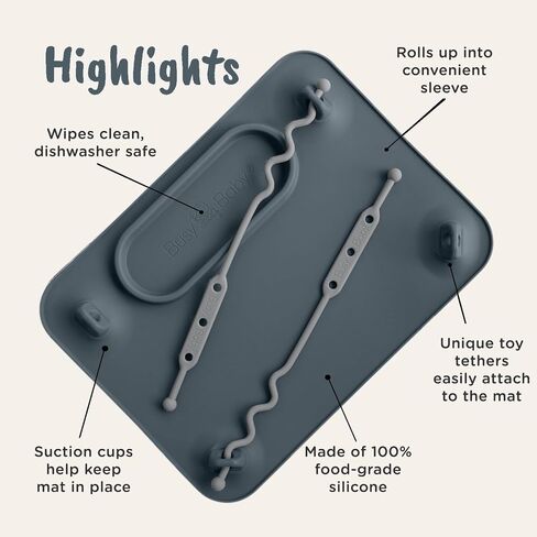 Busy Baby Gift Set - Silicone Placemat with Suction Cups, Bottle Bungee, Teething Spoon and 4 Universal Straps, Keeps Baby Essentials Like Bottles Within Reach & Off The Floor (Pewter) in Saudi Arabia