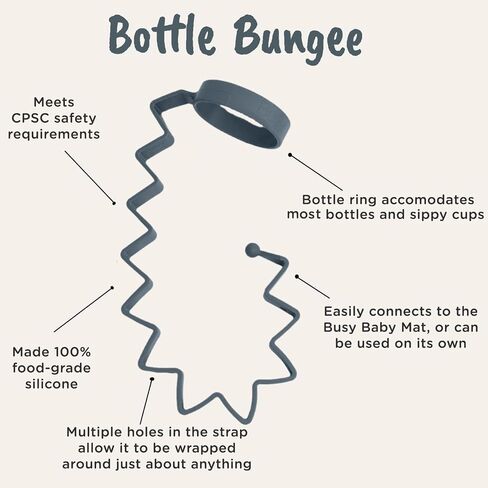 Busy Baby Gift Set - Silicone Placemat with Suction Cups, Bottle Bungee, Teething Spoon and 4 Universal Straps, Keeps Baby Essentials Like Bottles Within Reach & Off The Floor (Pewter) in Saudi Arabia