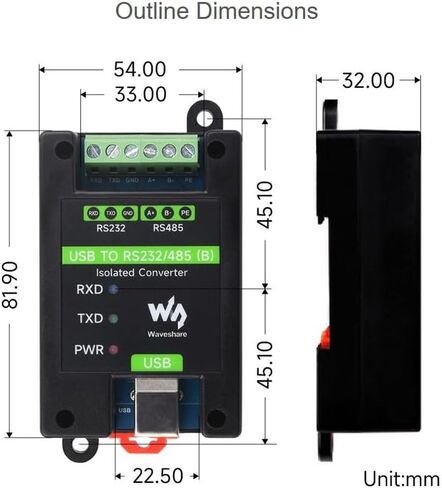 Industrial Isolated USB to RS232/485 Converter Adapter, Onboard Original FT232RNL Chip,Wall-Mount and Rail-Mount Support,Compatible with Linux, Android, Win11/10/8.1/8/7, etc. in Saudi Arabia