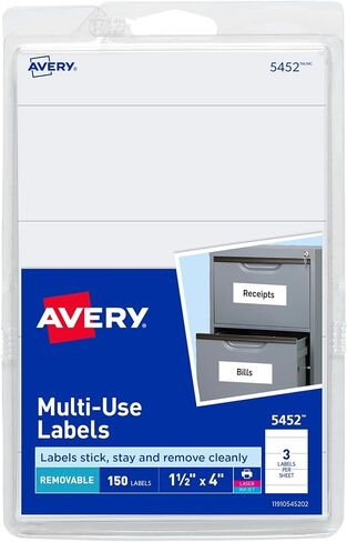 ملصقات Avery ذاتية اللصق قابلة للإزالة، 1.5 × 4 بوصة، أبيض، 150 لكل عبوة (05452) in Saudi Arabia