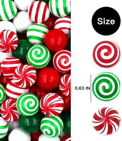 240 قطعة من الخرز الخشبي لحلوى عيد الميلاد، خرز حلوى المصاصة مع لون أحمر وأخضر وأبيض، خرزة حرفية مستديرة لحرف مجوهرات إكليل DIY لمستلزمات حفلات شجرة عيد الميلاد ديكور المنزل in Kuwait