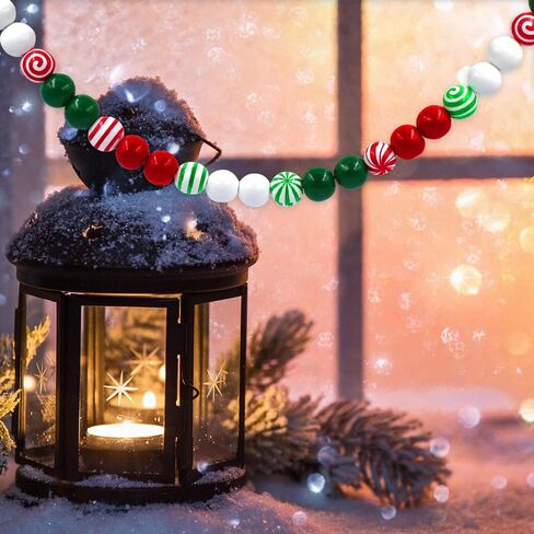 240 قطعة من الخرز الخشبي لحلوى عيد الميلاد، خرز حلوى المصاصة مع لون أحمر وأخضر وأبيض، خرزة حرفية مستديرة لحرف مجوهرات إكليل DIY لمستلزمات حفلات شجرة عيد الميلاد ديكور المنزل in Kuwait