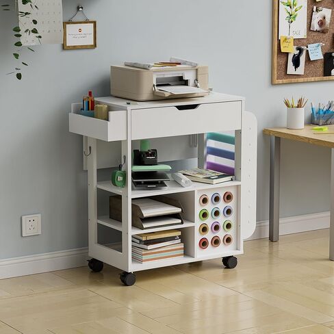 عربة تنظيم وتخزين PAKASEPT متوافقة مع آلة Cricut، منظم الحرف اليدوية مع حامل لفافة الفينيل وسطح مكتب قابل للطي لمنزل غرفة الحرف اليدوية in Kuwait