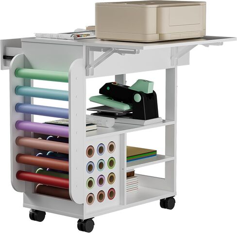 عربة تنظيم وتخزين PAKASEPT متوافقة مع آلة Cricut، منظم الحرف اليدوية مع حامل لفافة الفينيل وسطح مكتب قابل للطي لمنزل غرفة الحرف اليدوية in Kuwait