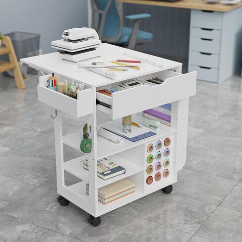 عربة تنظيم وتخزين PAKASEPT متوافقة مع آلة Cricut، منظم الحرف اليدوية مع حامل لفافة الفينيل وسطح مكتب قابل للطي لمنزل غرفة الحرف اليدوية in Kuwait