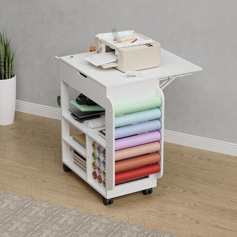 عربة تنظيم وتخزين PAKASEPT متوافقة مع آلة Cricut، منظم الحرف اليدوية مع حامل لفافة الفينيل وسطح مكتب قابل للطي لمنزل غرفة الحرف اليدوية in Kuwait