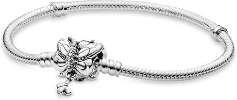 Pandora Moments Butterfly Clasp Snake Chain Bracelet - Compatible Moments Charms - Sterling Silver & Cubic Zirconia Charm Bracelet for Women - Gift for Her - 9.0", With Gift Box in Saudi Arabia