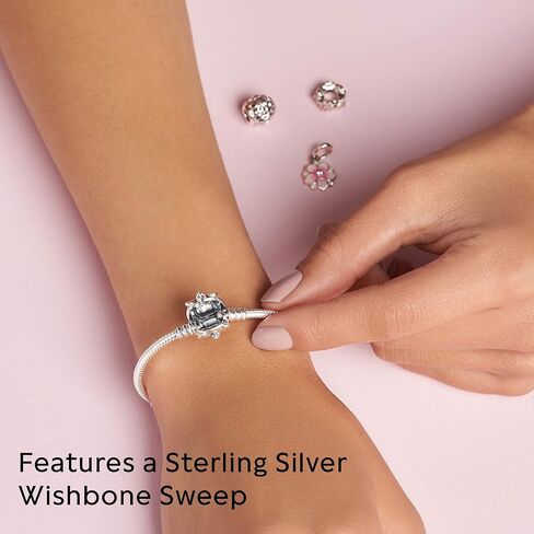 Pandora Moments Butterfly Clasp Snake Chain Bracelet - Compatible Moments Charms - Sterling Silver & Cubic Zirconia Charm Bracelet for Women - Gift for Her - 9.0", With Gift Box in Saudi Arabia