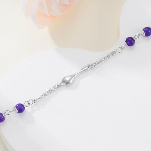 Spoon Bracelet 925 Sterling Silver Amethyst Spoon Bracelet for Women Spoon Jewelry Gifts for Amethyst Lover in Kuwait