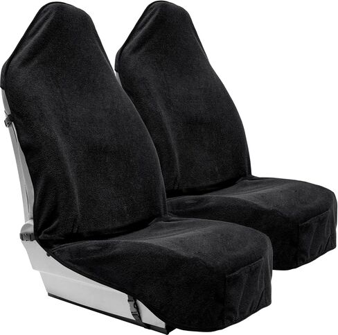 Terry Cloth Sweat Towel Seat Cover; Carseat Towel Protector; Great for Gym Workout; Waterproof; Universal Fit for Car SUV Van Truck; EZ fit; Non Slip Grip; Machine Washable; 2pc Black in Saudi Arabia