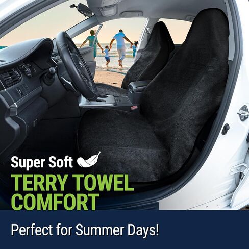 Terry Cloth Sweat Towel Seat Cover; Carseat Towel Protector; Great for Gym Workout; Waterproof; Universal Fit for Car SUV Van Truck; EZ fit; Non Slip Grip; Machine Washable; 2pc Black in Saudi Arabia