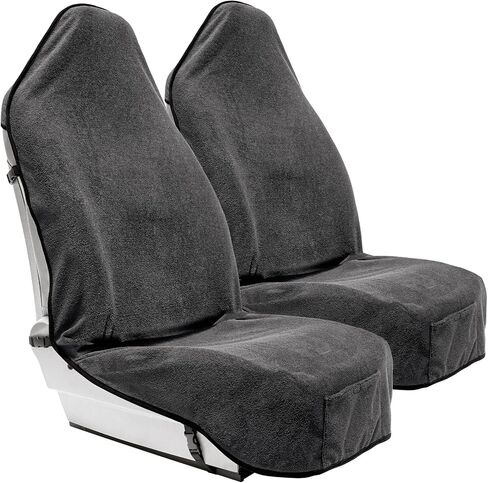 Terry Cloth Sweat Towel Seat Cover; Carseat Towel Protector; Great for Gym Workout; Waterproof; Universal Fit for Car SUV Van Truck; EZ fit; Non Slip Grip; Machine Washable; 2pc Black in Saudi Arabia