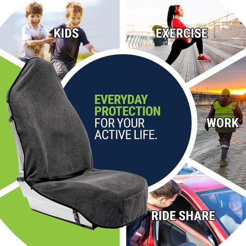 Terry Cloth Sweat Towel Seat Cover; Carseat Towel Protector; Great for Gym Workout; Waterproof; Universal Fit for Car SUV Van Truck; EZ fit; Non Slip Grip; Machine Washable; 2pc Black in Saudi Arabia