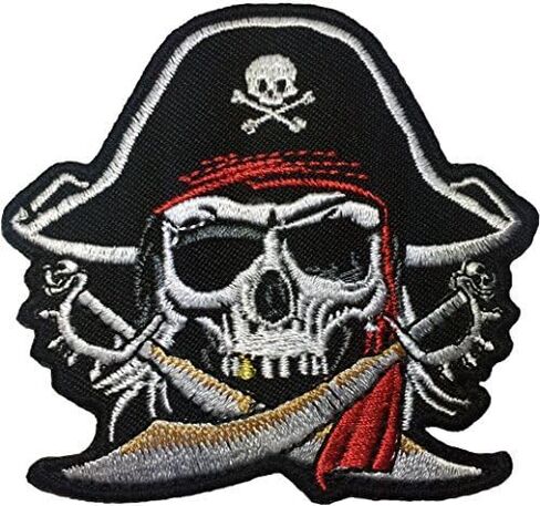 Skull Pirates Black Corsair Tooth Gold Cross Sword Patch Size 3 Inch Biker Heavy Metal Logo Jacket Vest Shirt Hat Blanket Backpack T-shirt Cloth Sign Costume Patches Embroidered Appliques Symbol in Saudi Arabia