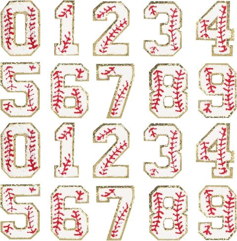 20 Pcs Baseball Softball Iron on Numbers Patches, 3 Inch Numbers Iron On Patches 0 to 9 Iron on Numbers for Jackets Clothing Hat Team Uniform Sports Football Jeans Bags Decors DIY in Saudi Arabia