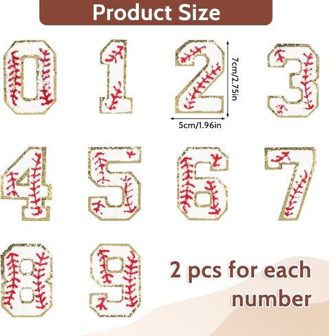 20 Pcs Baseball Softball Iron on Numbers Patches, 3 Inch Numbers Iron On Patches 0 to 9 Iron on Numbers for Jackets Clothing Hat Team Uniform Sports Football Jeans Bags Decors DIY in Saudi Arabia