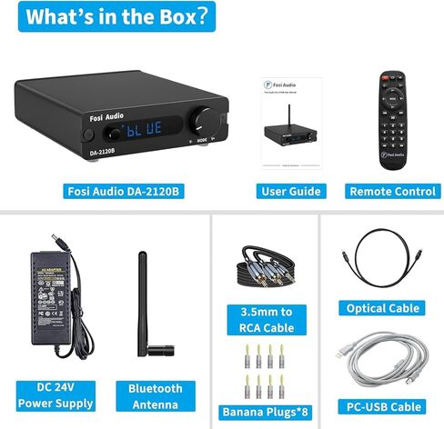 Fosi Audio DA2120B بلوتوث 5.0 صوت ستيريو 2.0 قناة استقبال مكبر للصوت صغير هاي فاي مضخم الطاقة الرقمي DAC AUX USB U-Disk بصري محوري لتحويل الصوت مع جهاز التحكم عن بعد 100 واط × 2 in Kuwait