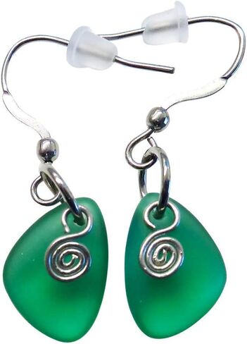 Green Sea Glass Earrings Small 0.5 Inches Nautical Ocean Coast Hawaiian Foam Beach Handmade Mermaid Tears Jewelry for Women and Girls Gift Under 20 Dollars in Saudi Arabia